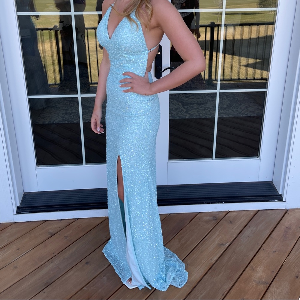 blue sparkly prom dress